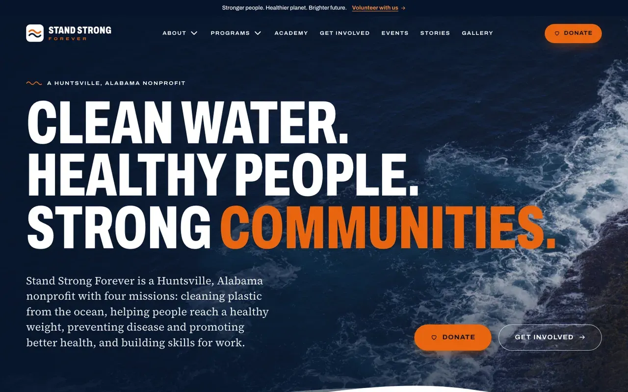 Homepage of standstrongforever.org — website built for Stand Strong Forever